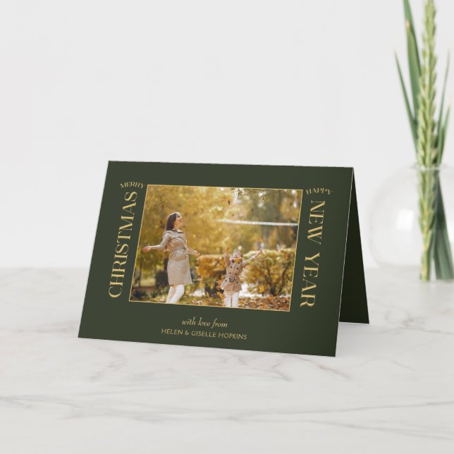 Elegant Gold Merry Christmas Typography Photo Holiday Card (Front)