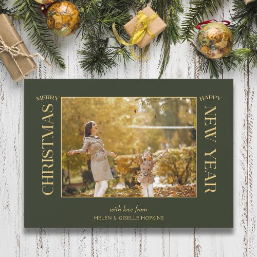 Elegant Gold Merry Christmas Typography Photo Holiday Postcard