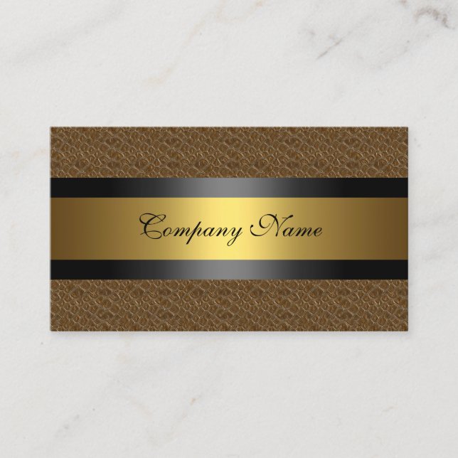 Elegant Gold Metal Black Brown Leather Business Card (Front)