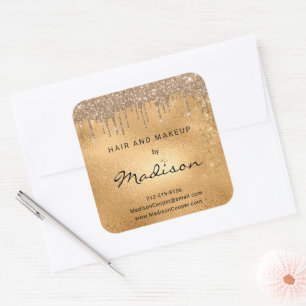 Elegant Gold Metal Glitter Drip Hair And Makeup Square Sticker