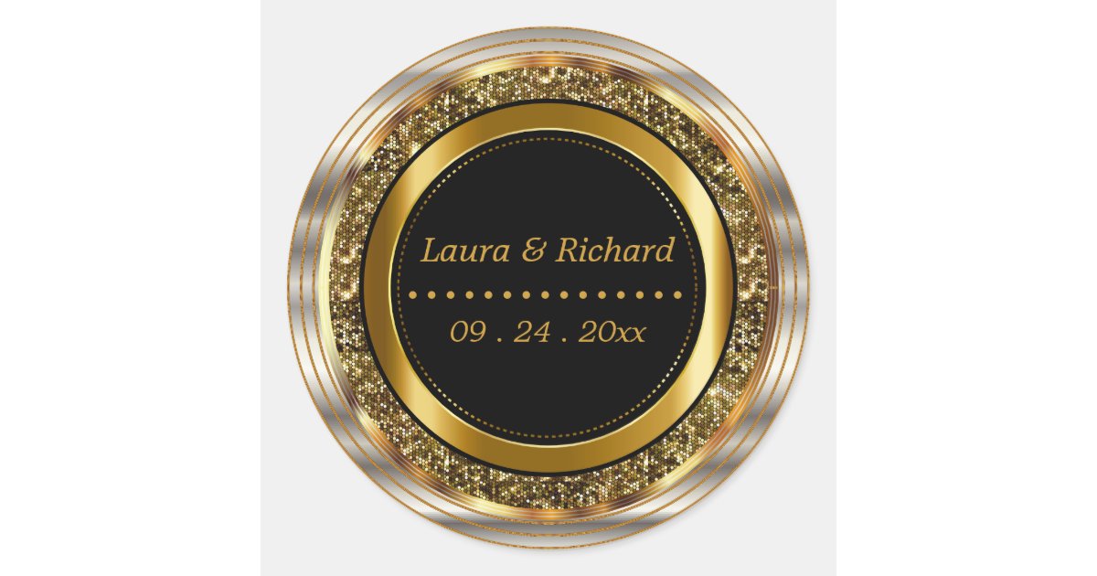 Elegant Gold Metallic and Black Classic Round Sticker | Zazzle