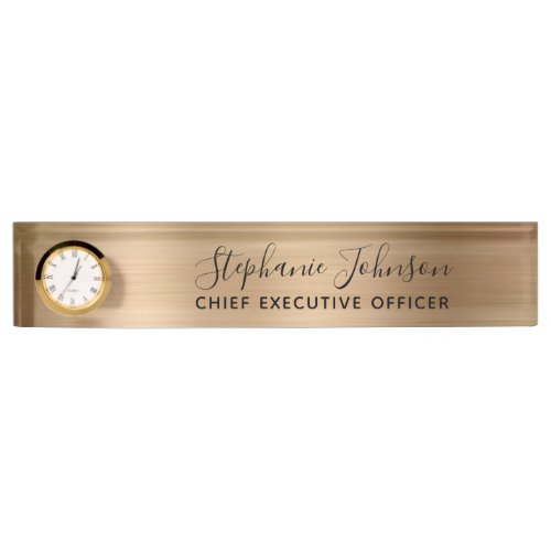 Elegant Gold Metallic Boss Lady CEO Clock Desk Name Plate