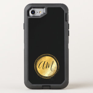 Elegant gold metallic effect monogram OtterBox defender iPhone SE/8/7 case