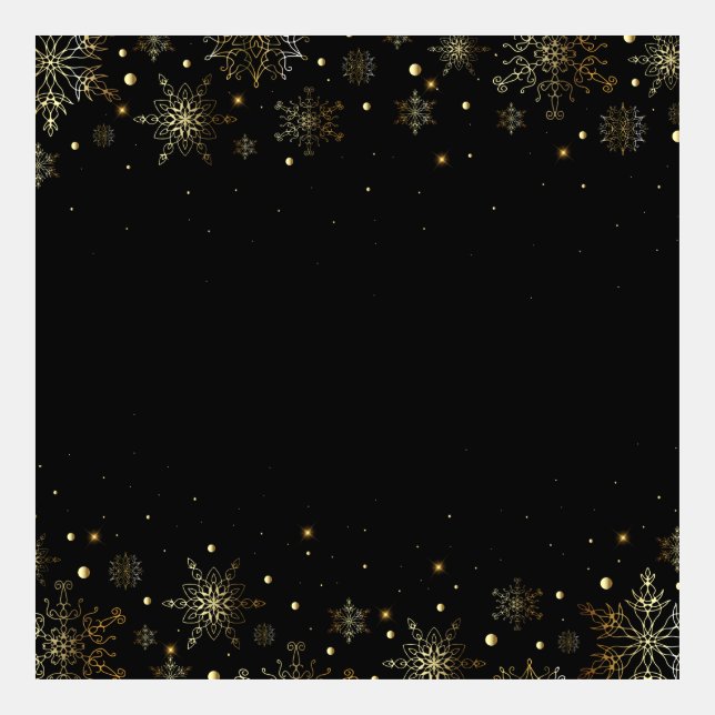 Elegant Gold Metallic Filigree Snowflakes on Black (Front)