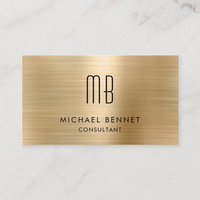 Elegant Gold Metallic Monogram Consultant Business Card (Front)