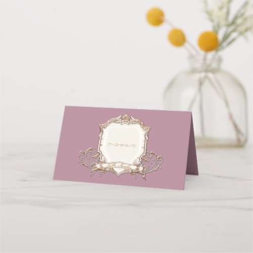 Elegant Gold Metallic n Mauve Pink Shield Wedding Place Card