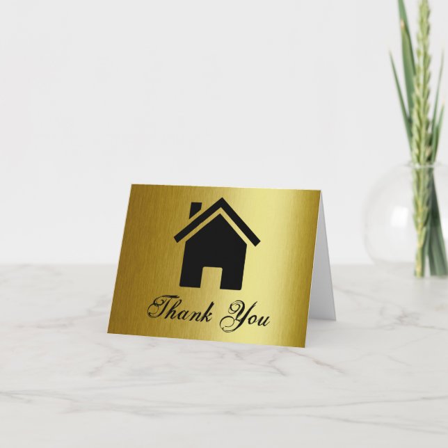 Elegant Gold Metallic Real Estate Thank You Card (Front)