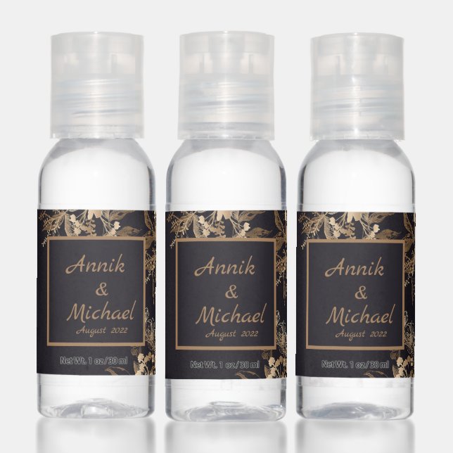 Elegant Gold Metallic Roses Floral Wedding Hand Sanitizer (Set)