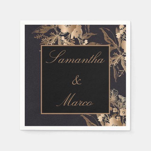 Elegant Gold Metallic Roses Floral Wedding Napkins