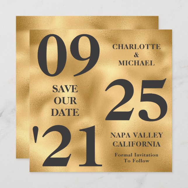 Elegant Gold Metallic Shimmer Modern Save The Date Invitation (Front/Back)