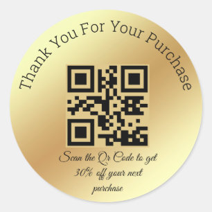 elegant gold metallic thank you business qr code classic round sticker