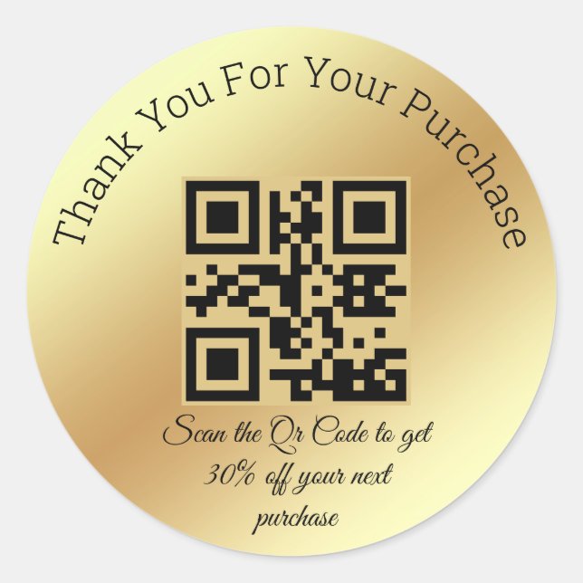 elegant gold metallic thank you business qr code   classic round sticker (Front)