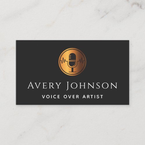 Elegant Gold Microphone Logo Voice Over Artist Business Card