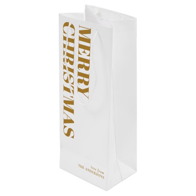 Elegant Gold Minimal Contemporary Merry Christmas Wine Gift Bag (Back Angled)