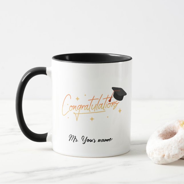 Elegant Gold Minimal Graduation School cap name Mug (With Donut)