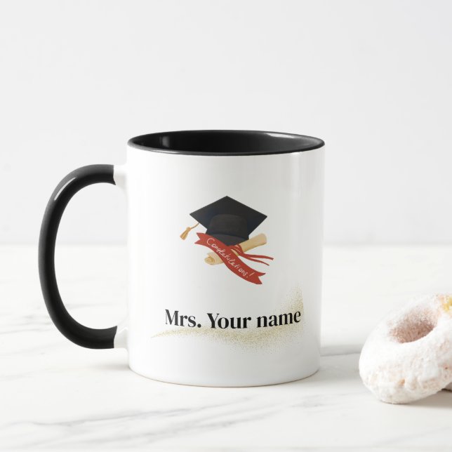 Elegant Gold Minimal Simple Graduation School cap Mug (With Donut)