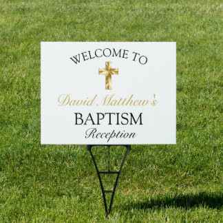 Elegant Gold Minimalist Baby Baptism Welcome Sign