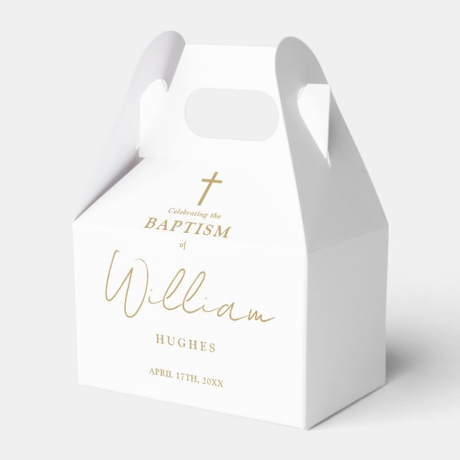 Elegant Gold Minimalist Baptism Christening Favor Boxes (Front Side)