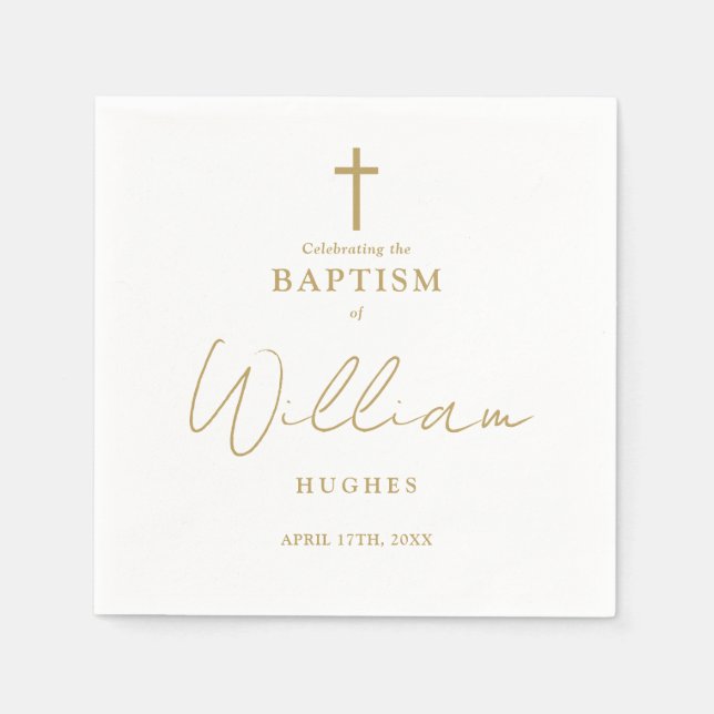 Elegant Gold Minimalist Baptism Christening Napkins (Front)