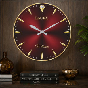 Elegant Gold Minimalist Burgundy Luxury Large Clock