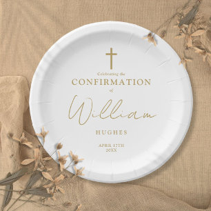 Elegant Gold Minimalist Confirmation Paper Plates