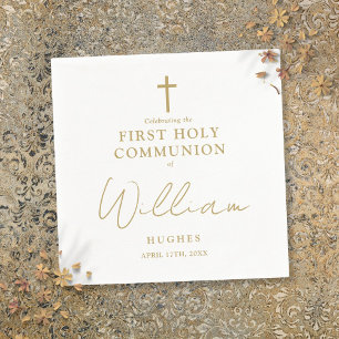 Elegant Gold Minimalist First Holy Communion Napkins