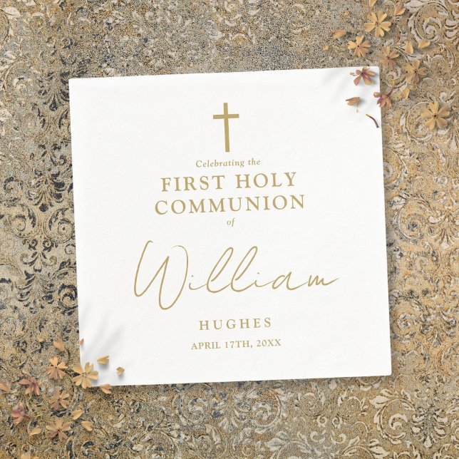 Elegant Gold Minimalist First Holy Communion Napkins (Elegant Gold Minimalist First Holy Communion Napkins)