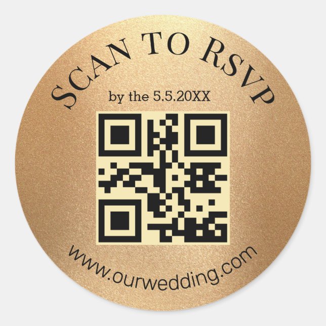 elegant gold minimalist rsvp qr code wedding  classic round sticker (Front)