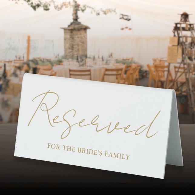 Elegant Gold Minimalist Script Reserved Table Tent (Elegant Gold Minimalist Script Reserved Table Tent Sign)