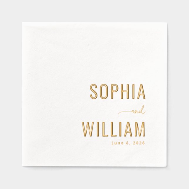Elegant Gold Minimalist Typographic Foil Napkins (Front)