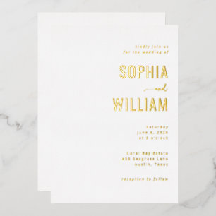 Elegant Gold Minimalist Wedding Invitation Foil Invitation