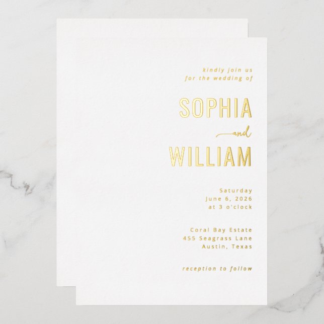 Elegant Gold Minimalist Wedding Invitation Foil Invitation (Front/Back)