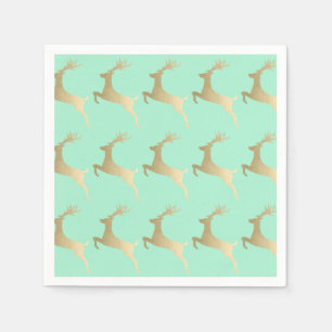 Elegant Gold Mint Christmas Reindeer Pattern Napkins