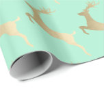 Elegant Gold Mint Christmas Reindeer Pattern Wrapping Paper<br><div class="desc">Beautiful Christmas pattern in faux gold & mint.</div>