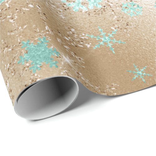 Elegant Gold  Mint Christmas Snowflake Pattern Wrapping Paper