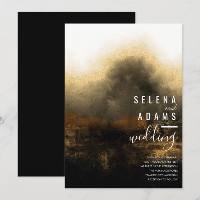 Elegant Gold Misty Watercolor Abstract Wedding Invitation (Front/Back)