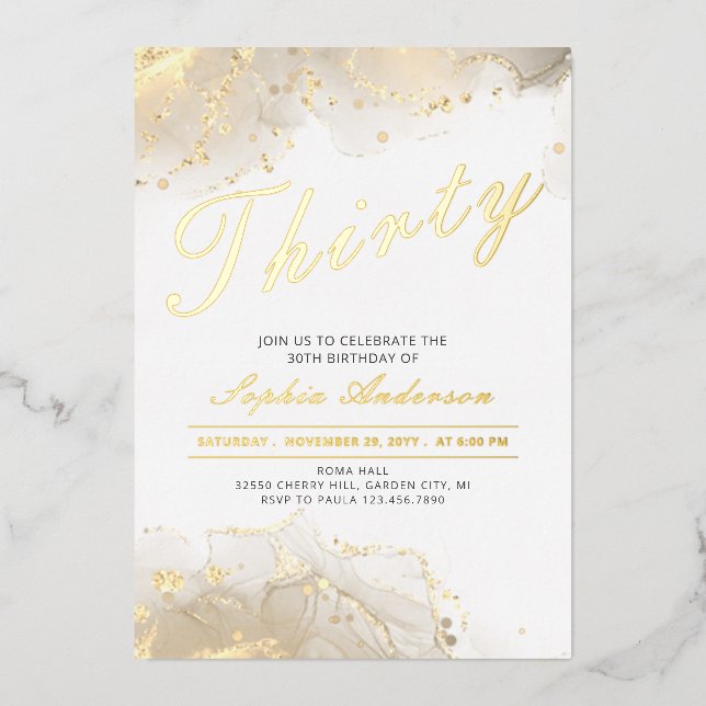 Elegant Gold Modern 30th Birthday Foil Invitation (Front)