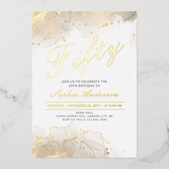 Elegant Gold Modern 50th Birthday Foil Invitation (Front)