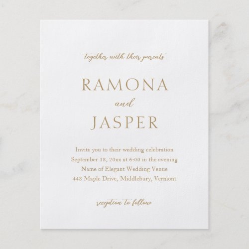 Elegant Gold Modern Budget Wedding Invitation Flyer