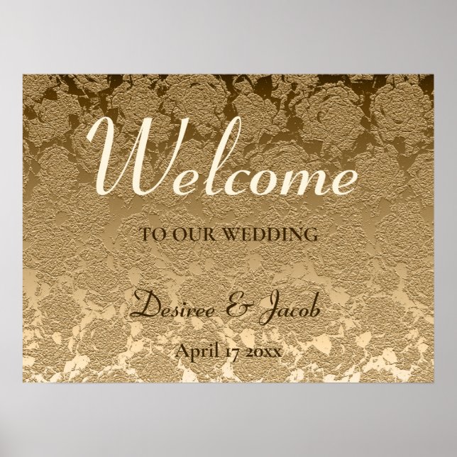 Elegant Gold Modern Floral Welcome To Our Wedding Poster (Front)