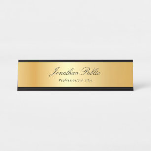 Elegant Gold Modern Handwritten Text Name Template Desk Name Plate