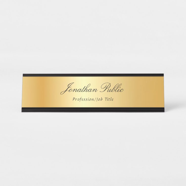 Elegant Gold Modern Handwritten Text Name Template Desk Name Plate | Zazzle