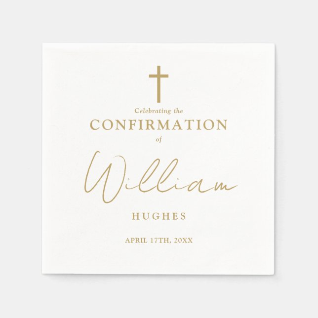 Elegant Gold Modern Minimalist Confirmation Napkins (Front)