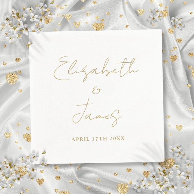 Elegant Gold Modern Minimalist Script Wedding Napkins (Elegant Gold Modern Minimalist Script Wedding Napkins)