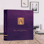 Elegant gold modern monogrammed leather office 3 ring binder<br><div class="desc">Luxury upscale monogrammed office or school work organizer binder featuring a faux gold copper metallic square and dividers over a stylish dark purple indigo faux leather look (printed) background.                Suitable for home office,  small business,  corporate or independent professionals,  school,  personal branding,  portfolios or stylists,  managers,  teachers,  students.</div>