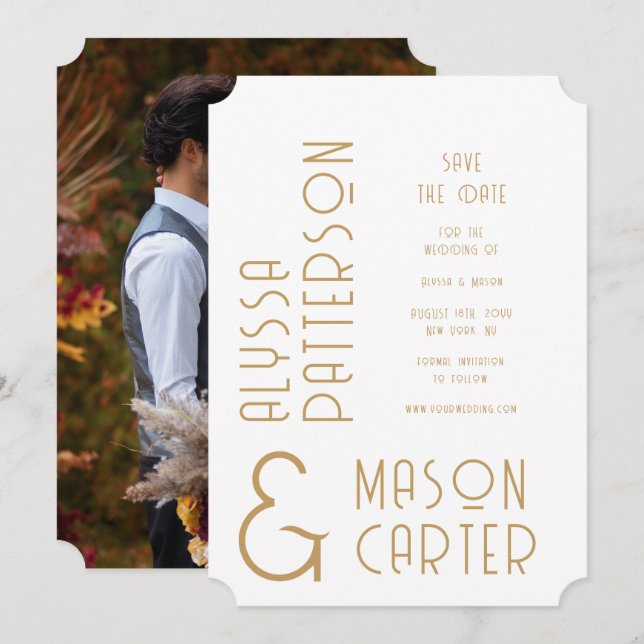 Elegant Gold Modern Photo Wedding Save The Date (Front/Back)