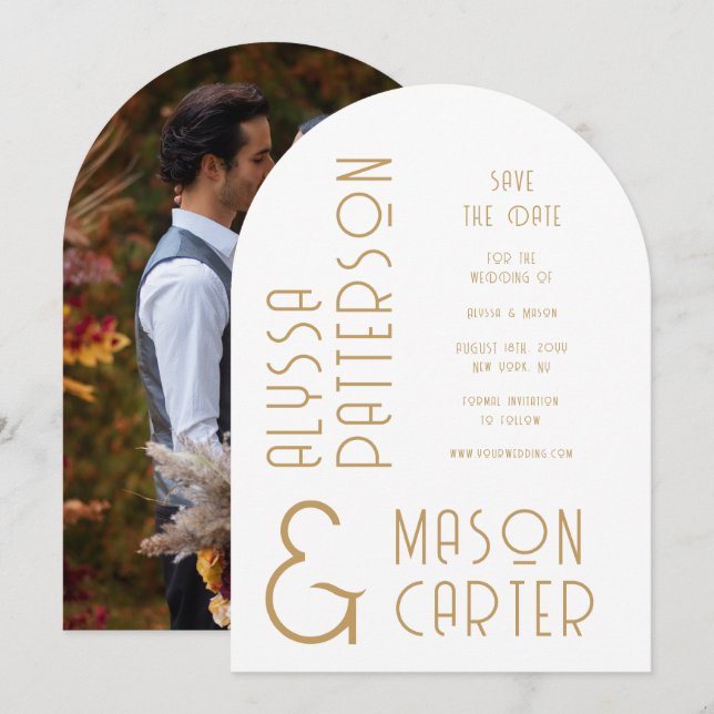 Elegant Gold Modern Photo Wedding Save The Date (Front/Back)