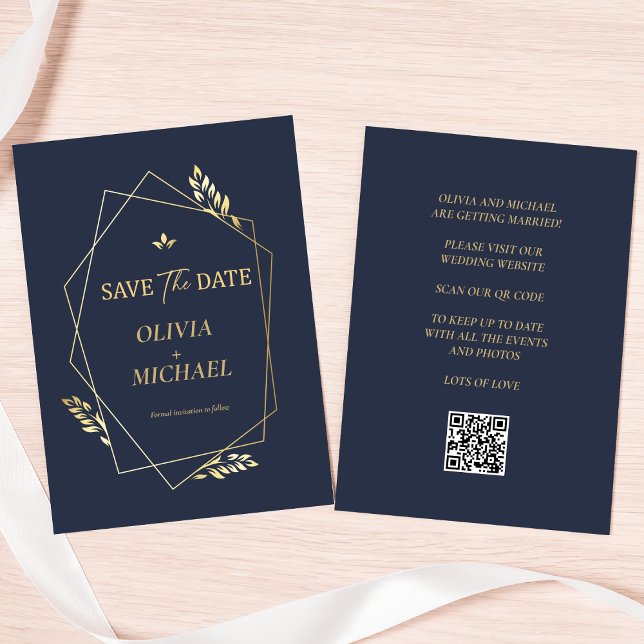 Elegant Gold Modern QR Code Wedding Save The Date (Creator Uploaded)