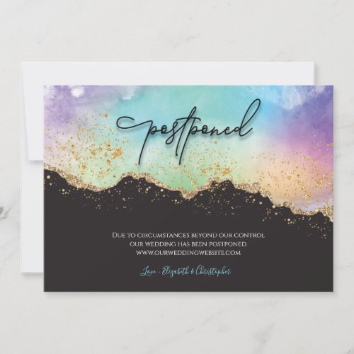 Elegant Gold Modern Script Postponed Wedding Announcement