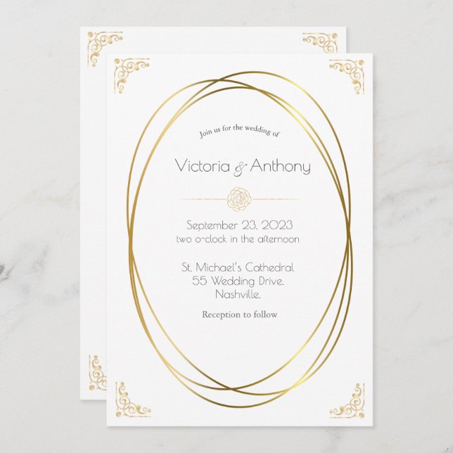 Elegant Gold Modern Wedding Invitation (Front/Back)